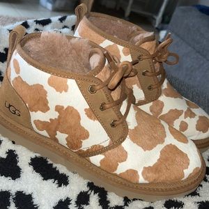 Ugh cow print boots brand new worn 1 time, size 10 in women’s!